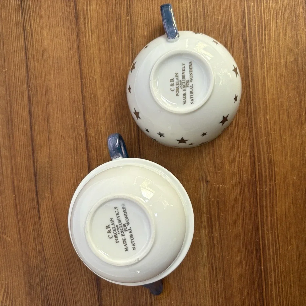 C&R Porcelain Japan Tea Pot And Mug Set Blue With Silver Stars